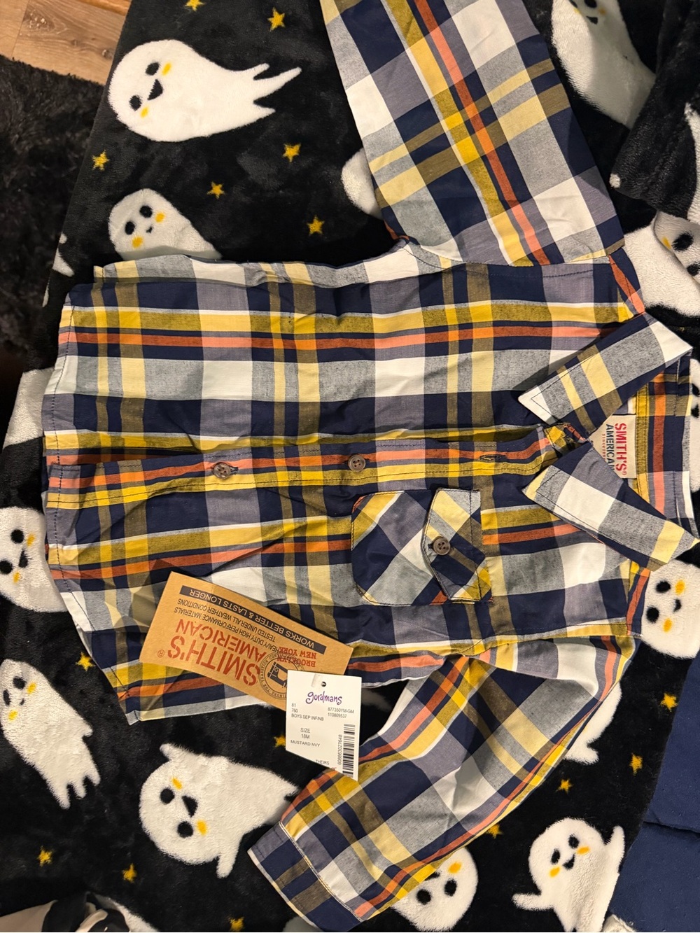 SMITH Navy, Yellow & White Boys Plaid Button-Down Shirt